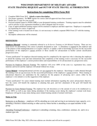 DMA Form 38-E State Training Request and out of State Travel Authorization - Wisconsin