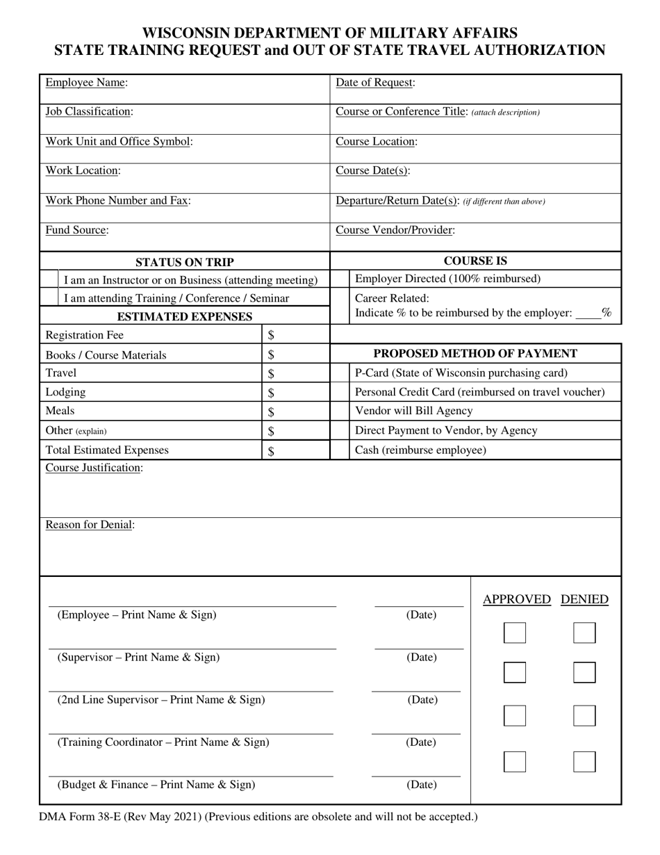 DMA Form 38-E - Fill Out, Sign Online and Download Fillable PDF ...