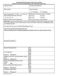 DMA Form 39 Request for Flsa Exempt Employee Overtime Exception - Wisconsin