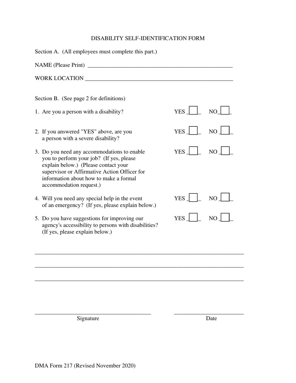 DMA Form 217 Disability Self-identification Form - Wisconsin, Page 1