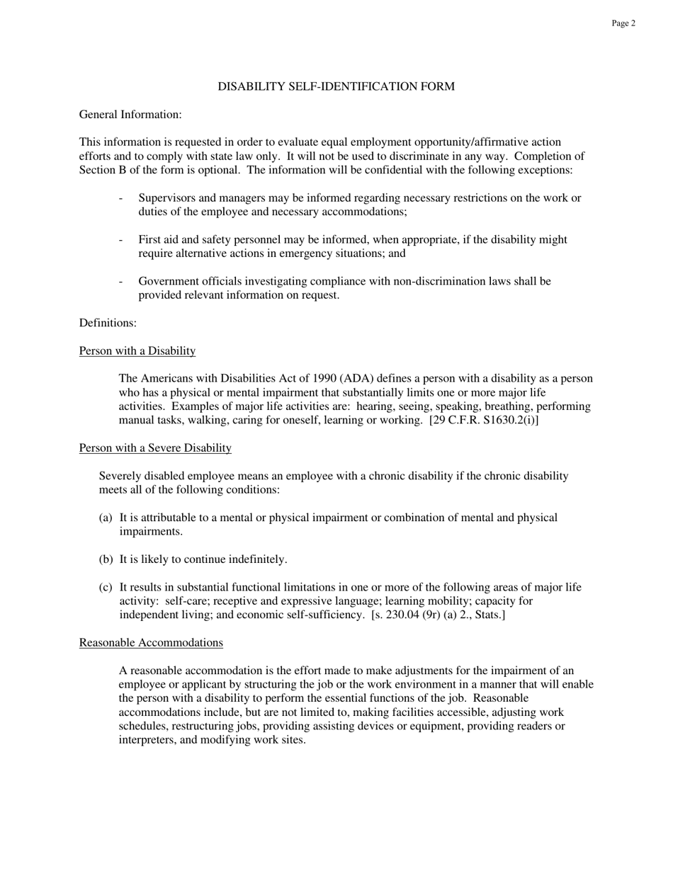 DMA Form 217 Disability Self-identification Form - Wisconsin, Page 2