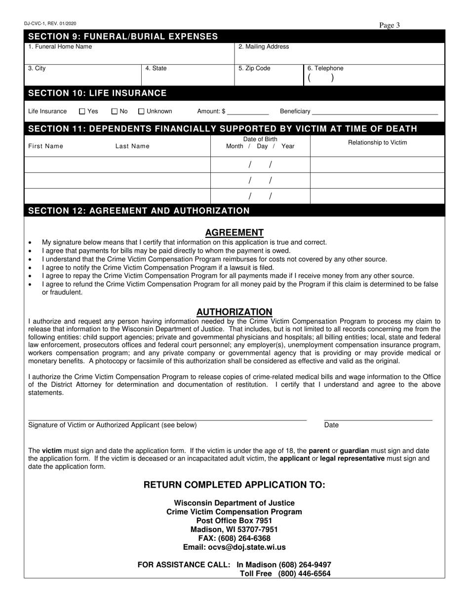 Form DJ-CVC-1 Crime Victim Compensation Application - Wisconsin, Page 4