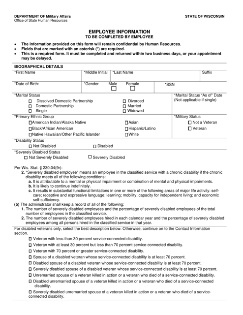 Form F-01651 Employee Information - Wisconsin