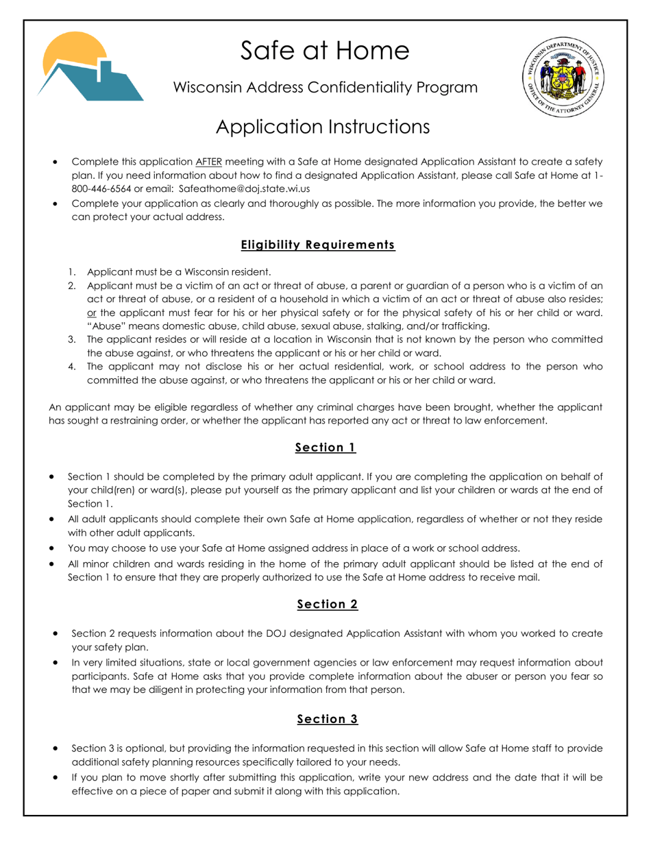 Safe at Home Application - Wisconsin, Page 1