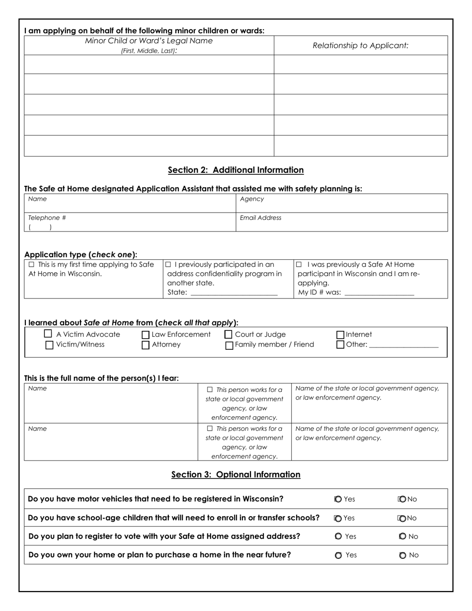 Safe at Home Application - Wisconsin, Page 3