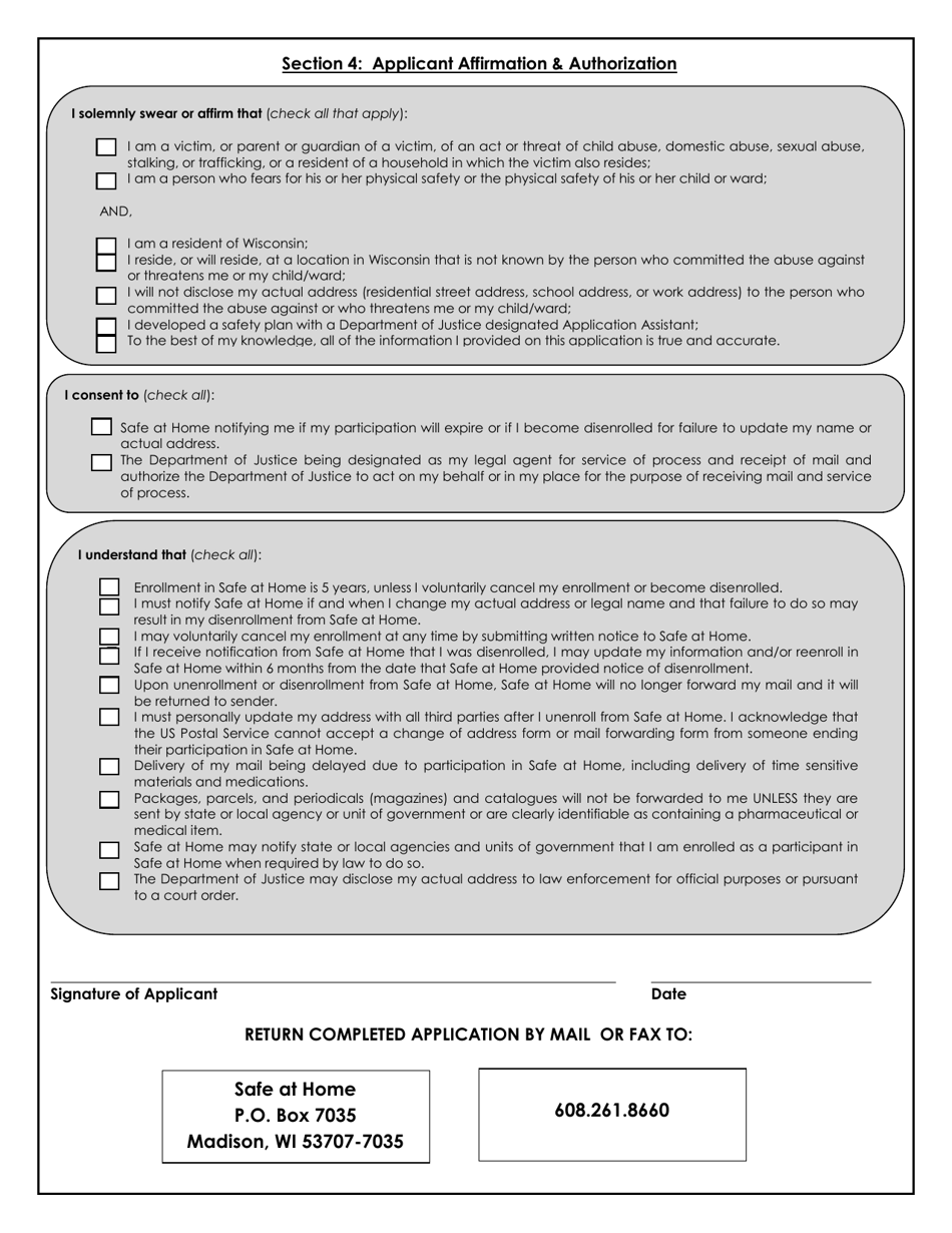 Safe at Home Application - Wisconsin, Page 4