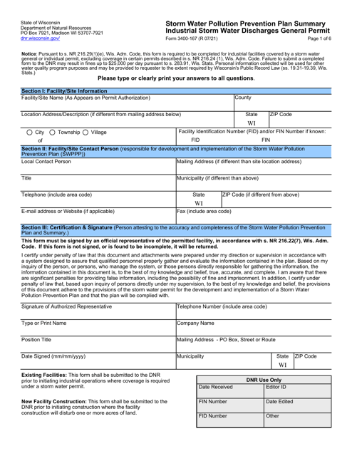 Form 3400-167  Printable Pdf