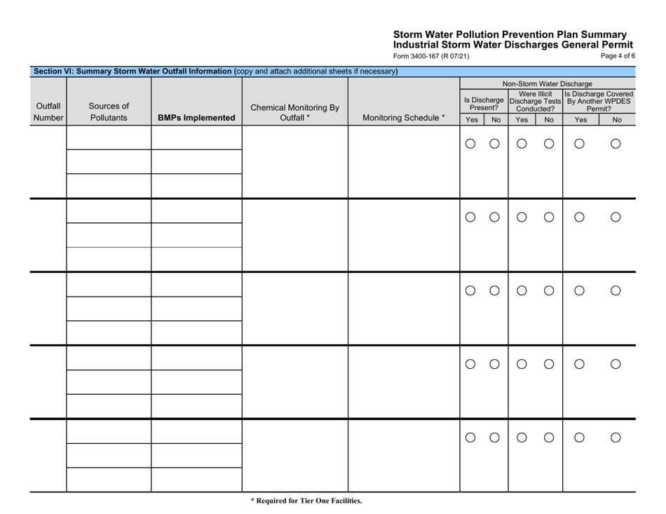 Form 3400-167 Storm Water Pollution Prevention Plan Summary - Industrial Storm Water Discharges General Permit - Wisconsin, Page 4