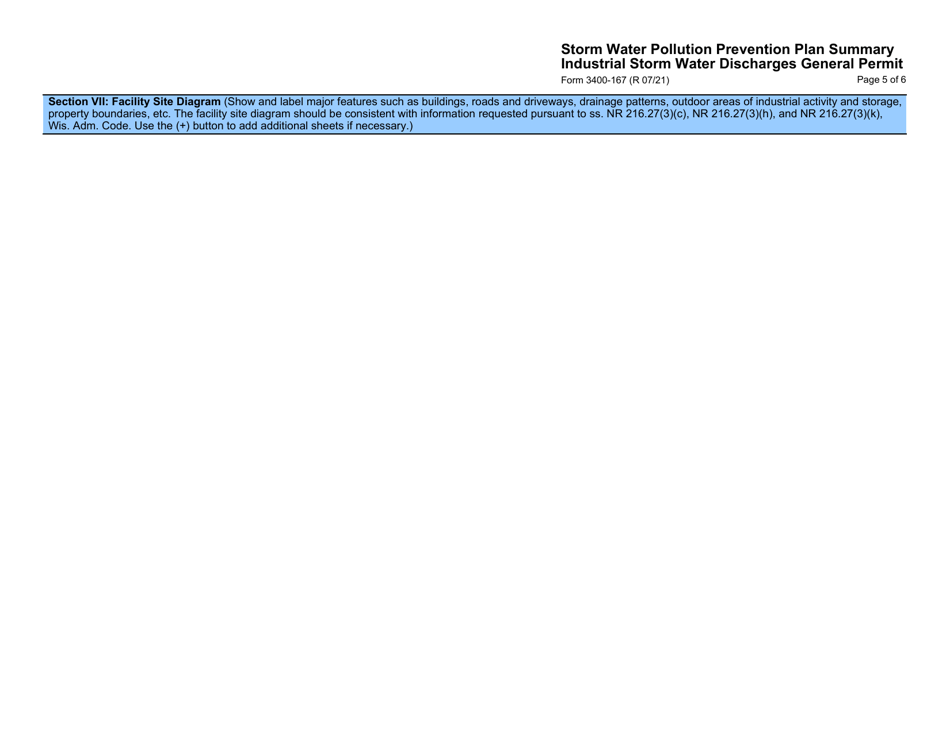 Form 3400-167 Storm Water Pollution Prevention Plan Summary - Industrial Storm Water Discharges General Permit - Wisconsin, Page 5