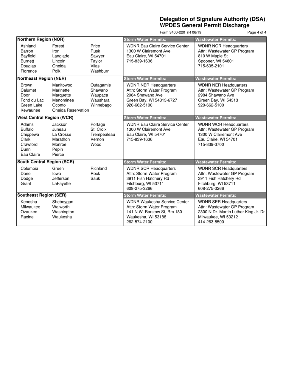 Form 3400-220 Delegation of Signature Authority (Dsa) - Wpdes General Permit Discharge - Wisconsin, Page 4
