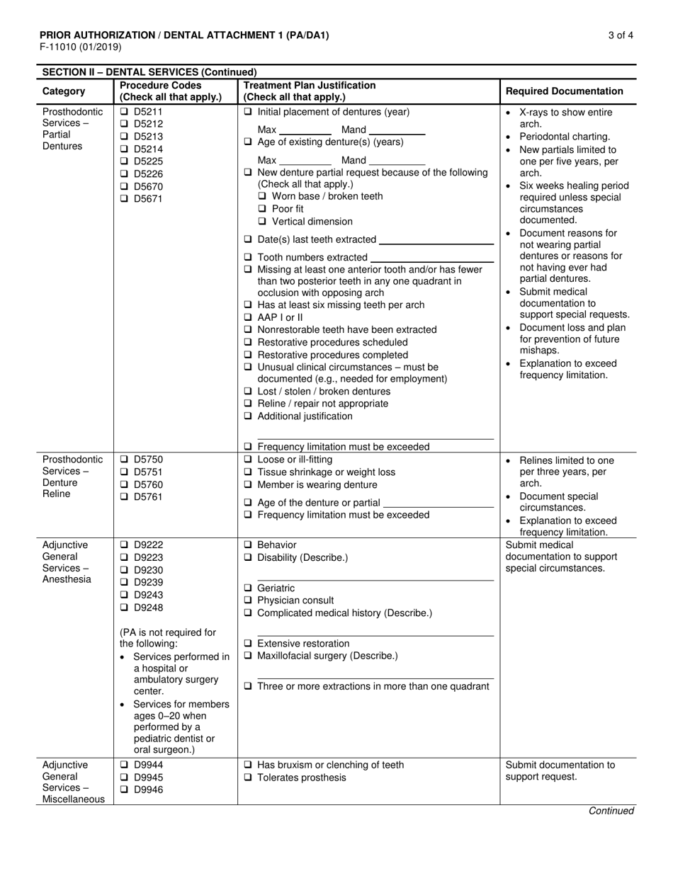 Form F-11010 Prior Authorization / Dental Attachment 1 (Pa / Da1) Check Box Format - Wisconsin, Page 3