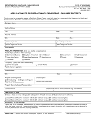 Document preview: Form F-44011 Application for Registration of Lead-Free or Lead-Safe Property - Wisconsin