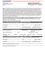 Form 3400-222 Transfer of Coverage (Toc) - Wpdes General Permit Discharge - Wisconsin