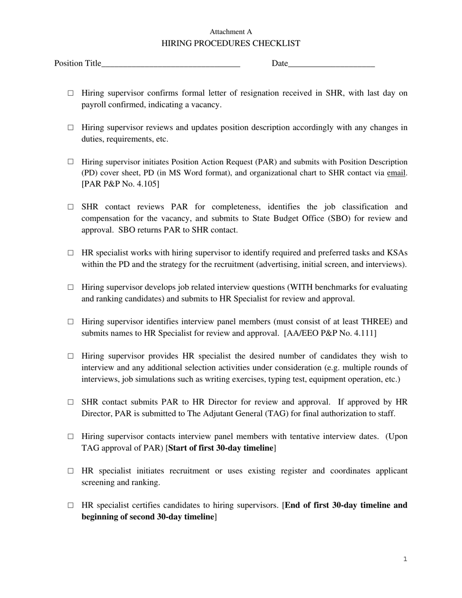 Attachment A Hiring Procedures Checklist - Wisconsin, Page 1