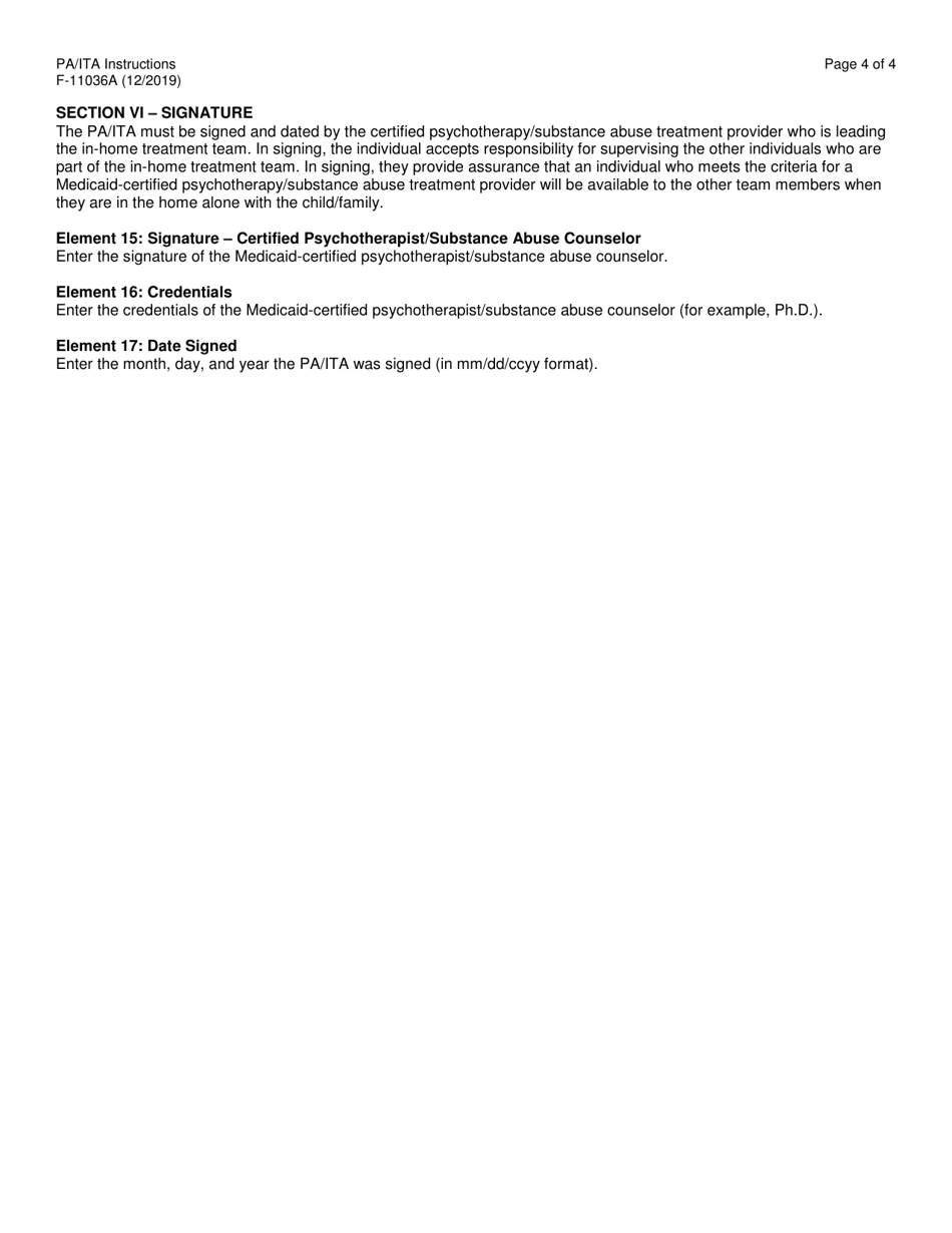 Instructions for Form F-11036 Prior Authorization / Intensive in-Home Treatment Attachment (Pa / Ita) - Wisconsin, Page 4