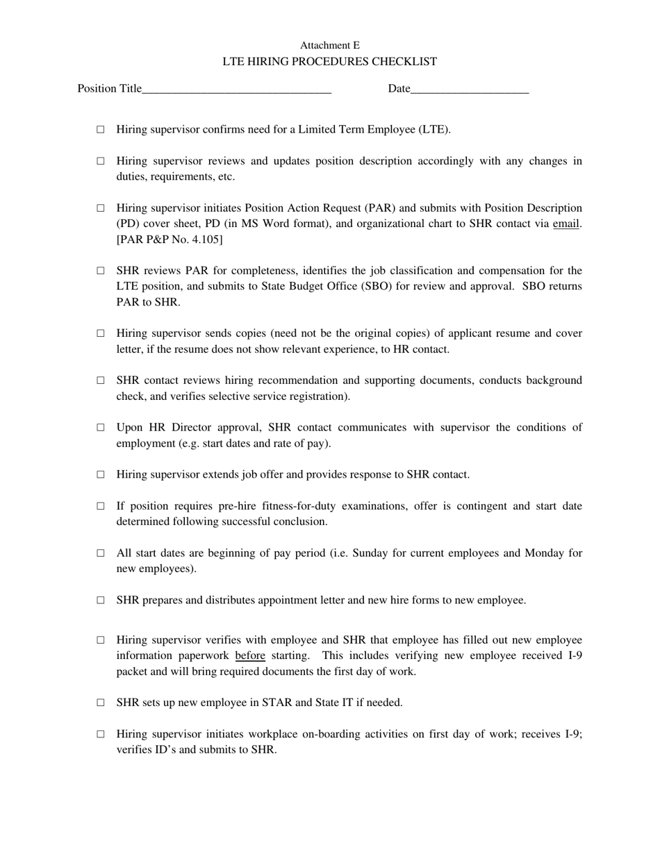 Attachment E Lte Hiring Procedures Checklist - Wisconsin, Page 1