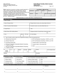 Form 4400-088 &quot;Solid Waste Facility Initial License Application&quot; - Wisconsin