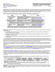 Form 4400-324 Solid Waste Processing Facility Plan of Operation Approval Application - Wisconsin