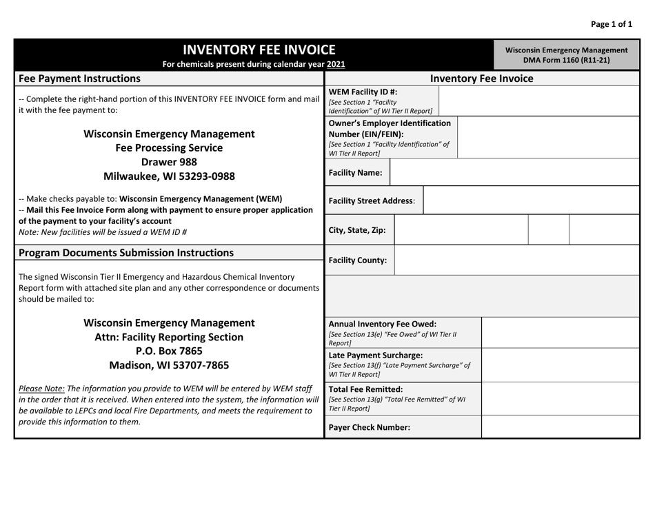 DMA Form 1160 Inventory Fee Invoice - Wisconsin, Page 1