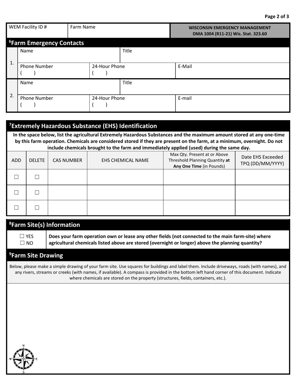 DMA Form 83R Farm Emergency Planning Notification (Epn) - Wisconsin, Page 2