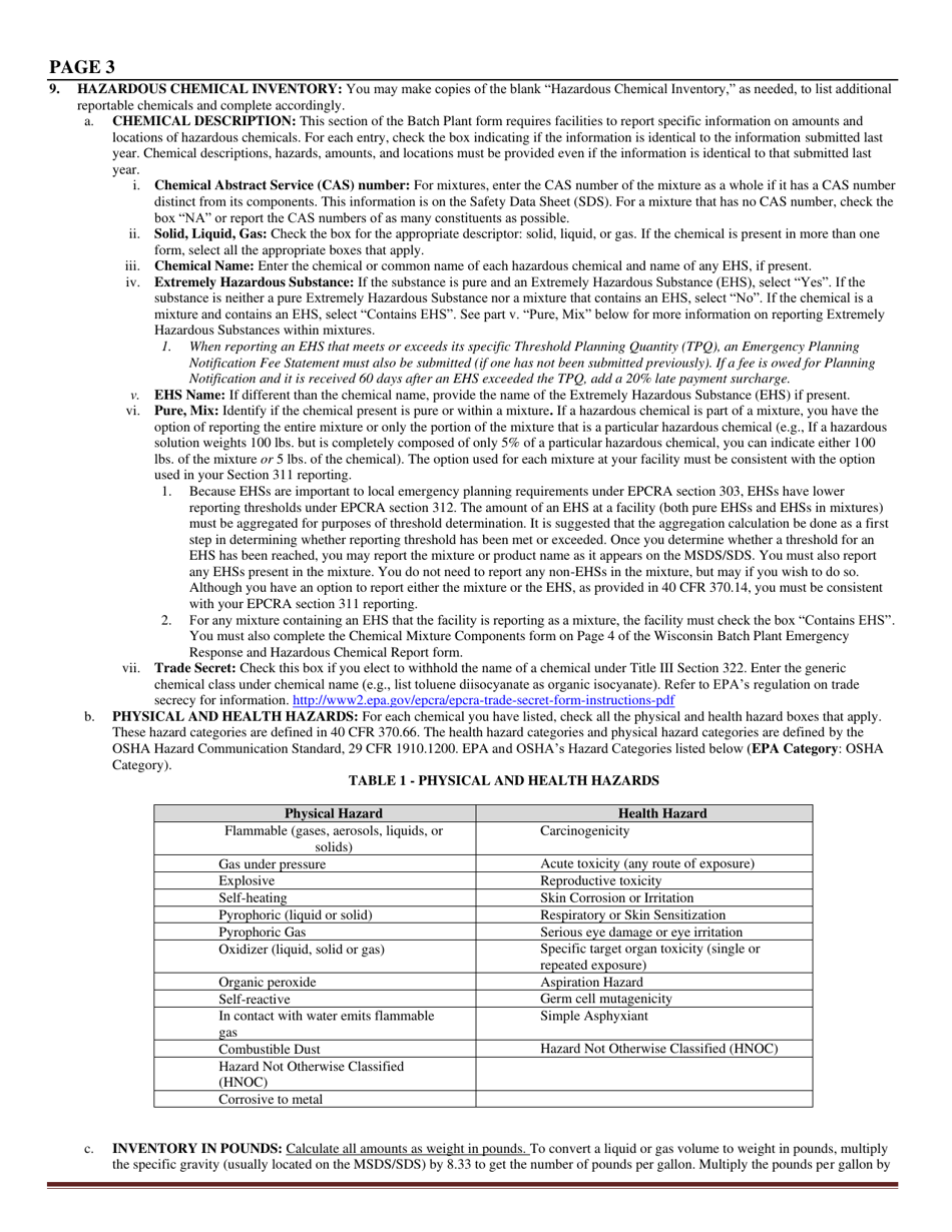 DMA Form 1125B Wisconsin Batch Plant Emergency Response  Hazardous Chemical Report - Wisconsin, Page 10