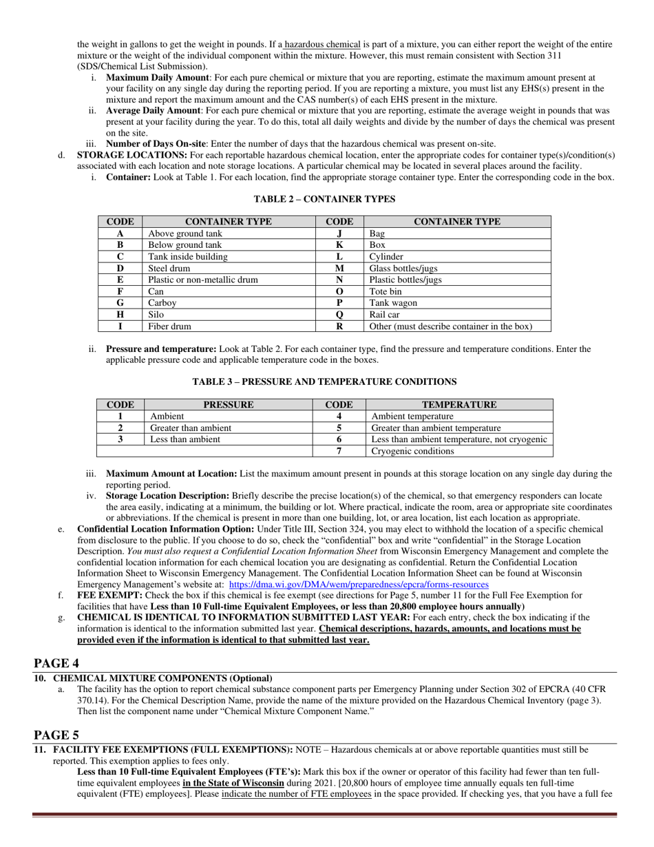 DMA Form 1125B Wisconsin Batch Plant Emergency Response  Hazardous Chemical Report - Wisconsin, Page 11