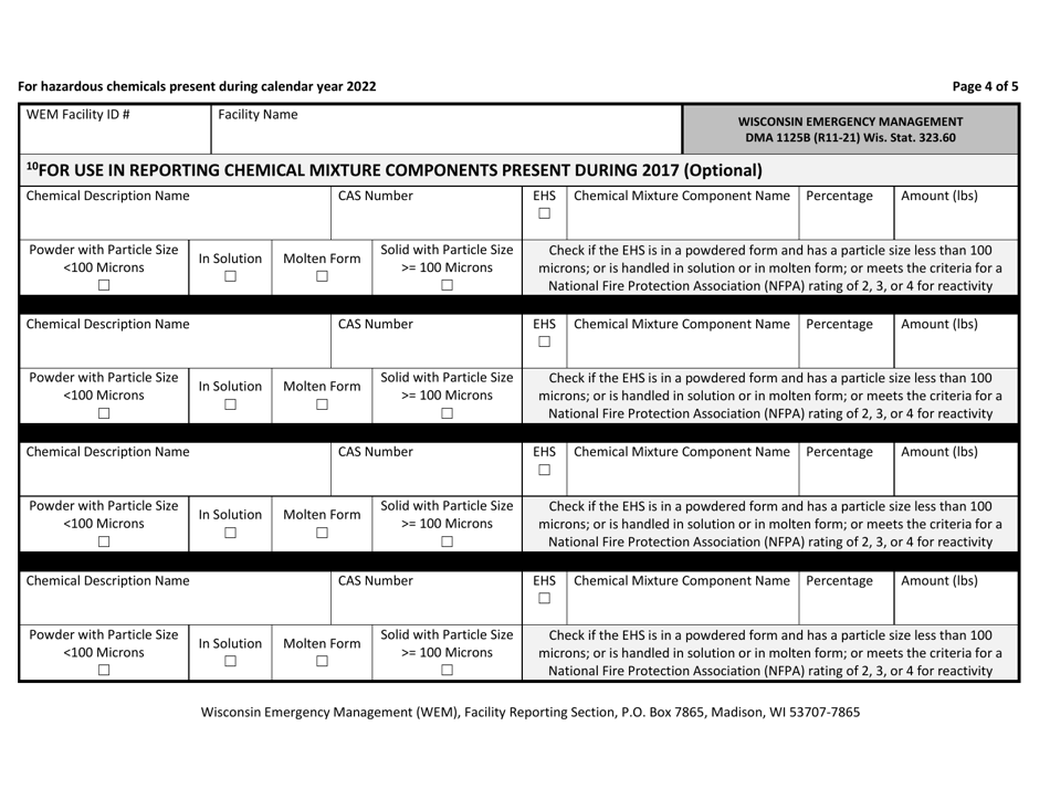 DMA Form 1125B Wisconsin Batch Plant Emergency Response  Hazardous Chemical Report - Wisconsin, Page 4