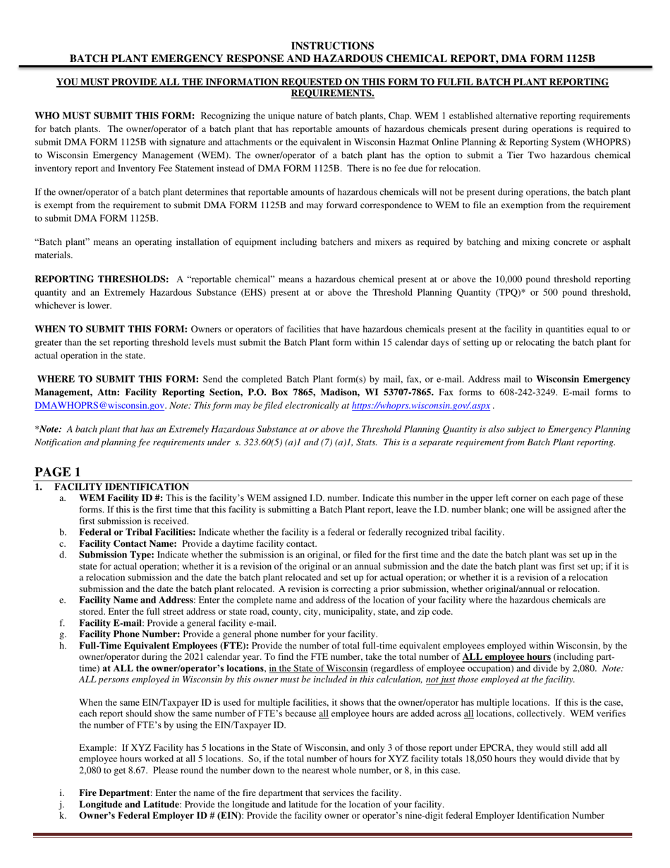 DMA Form 1125B Wisconsin Batch Plant Emergency Response  Hazardous Chemical Report - Wisconsin, Page 8