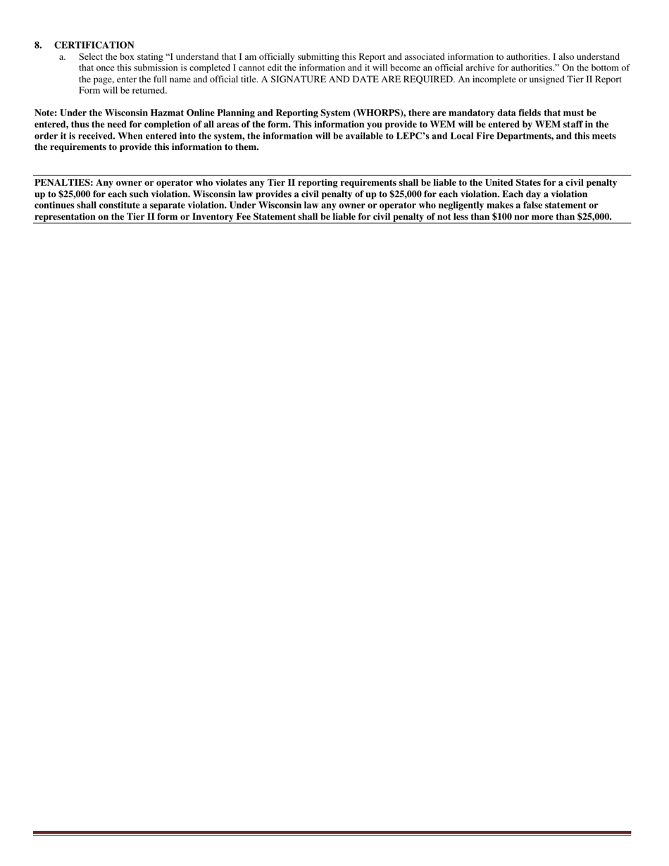 Form DMA1125 A Wisconsin Temporary Construction Facility Emergency Response  Hazardous Chemical Report - Wisconsin, Page 5