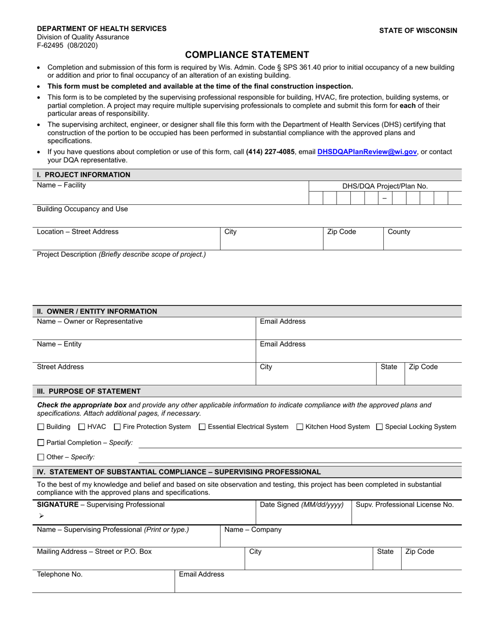 Form F-62495 Compliance Statement - Wisconsin, Page 1