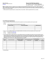 Form 4530-102 Air Pollution Control Permit Application - Source and Site Descriptions - Wisconsin