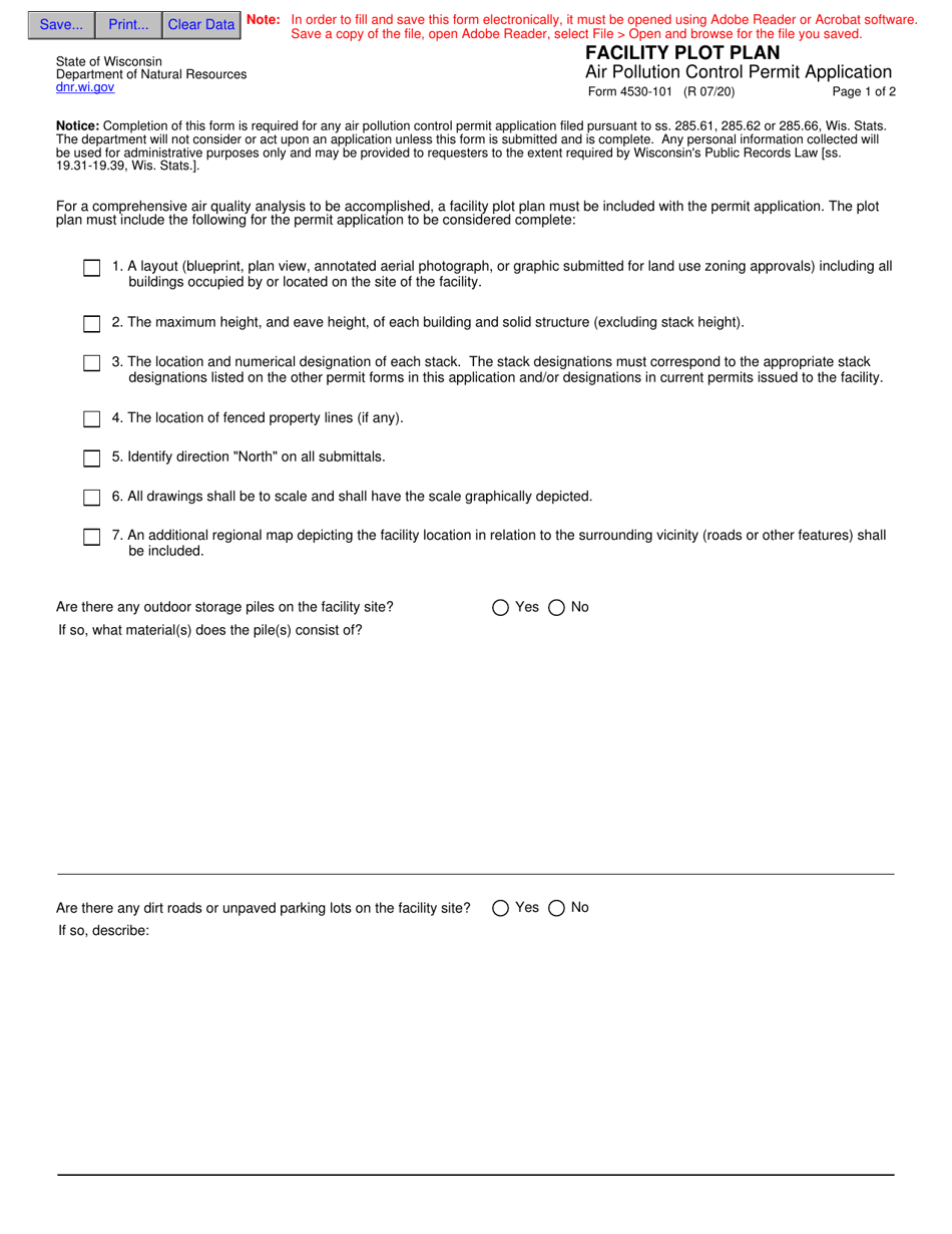 Form 4530-101 Facility Plot Plan - Wisconsin, Page 1