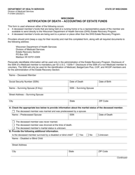 Form F-01844 &quot;Notification of Death - Accounting of Estate Funds&quot; - Wisconsin