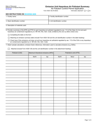Form 4530-126 Air Pollution Control Permit Application - Emission Unit Hazardous Air Pollutant Summary - Wisconsin