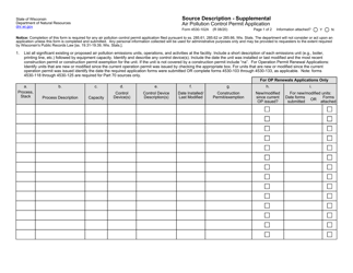 Document preview: Form 4530-102A Air Pollution Control Permit Application - Source Description - Supplemental - Wisconsin