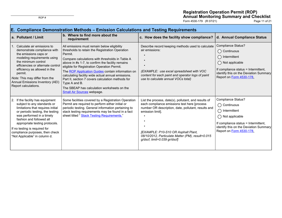 Form 4530-179 Registration Operation Permit (Rop) Annual Monitoring Summary and Checklist - Wisconsin, Page 11
