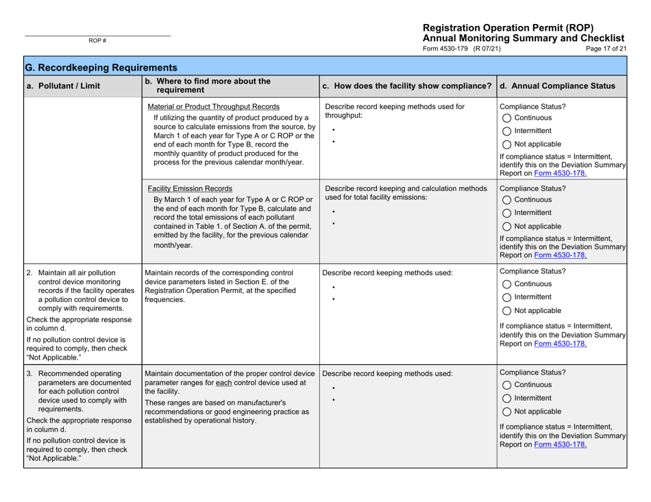 Form 4530-179 Registration Operation Permit (Rop) Annual Monitoring Summary and Checklist - Wisconsin, Page 17