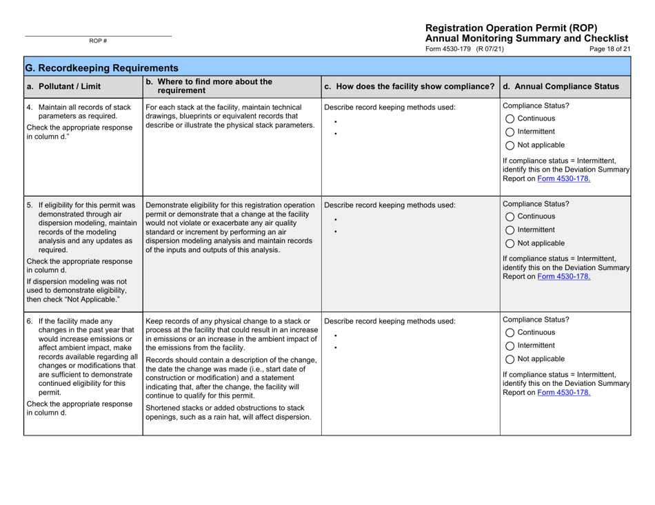 Form 4530-179 Registration Operation Permit (Rop) Annual Monitoring Summary and Checklist - Wisconsin, Page 18