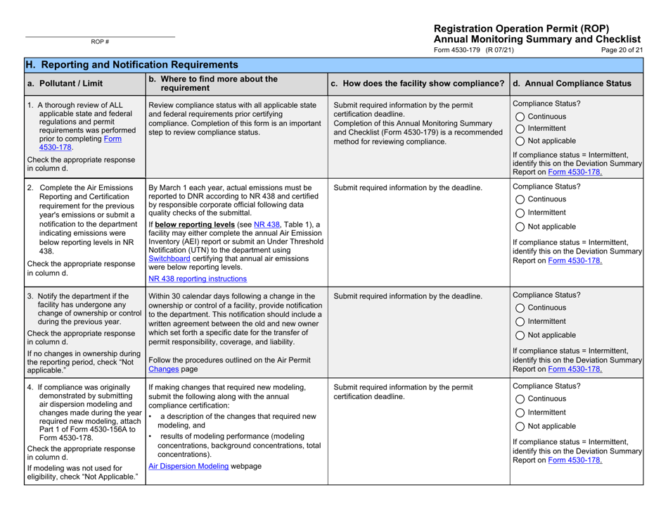Form 4530-179 Registration Operation Permit (Rop) Annual Monitoring Summary and Checklist - Wisconsin, Page 20