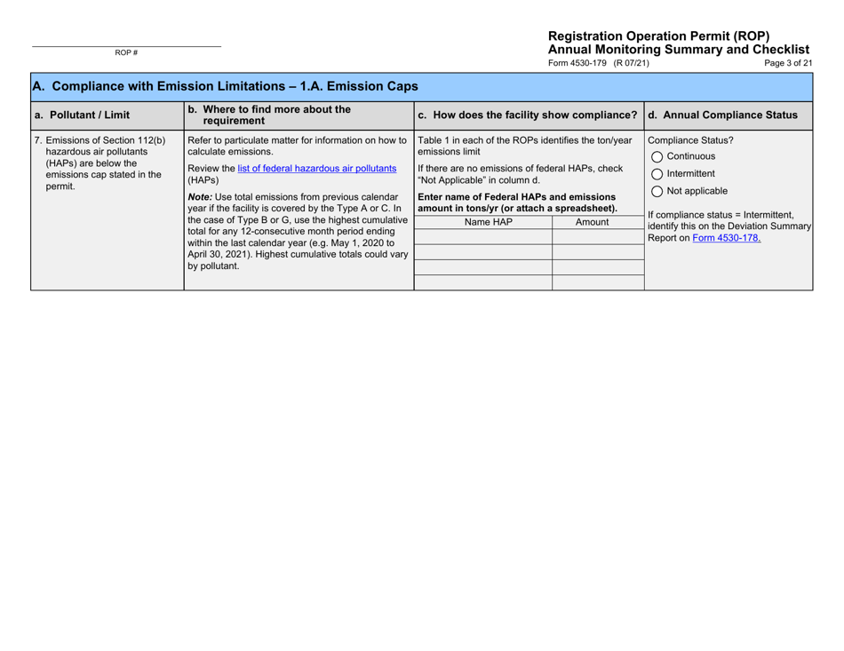 Form 4530-179 Registration Operation Permit (Rop) Annual Monitoring Summary and Checklist - Wisconsin, Page 3