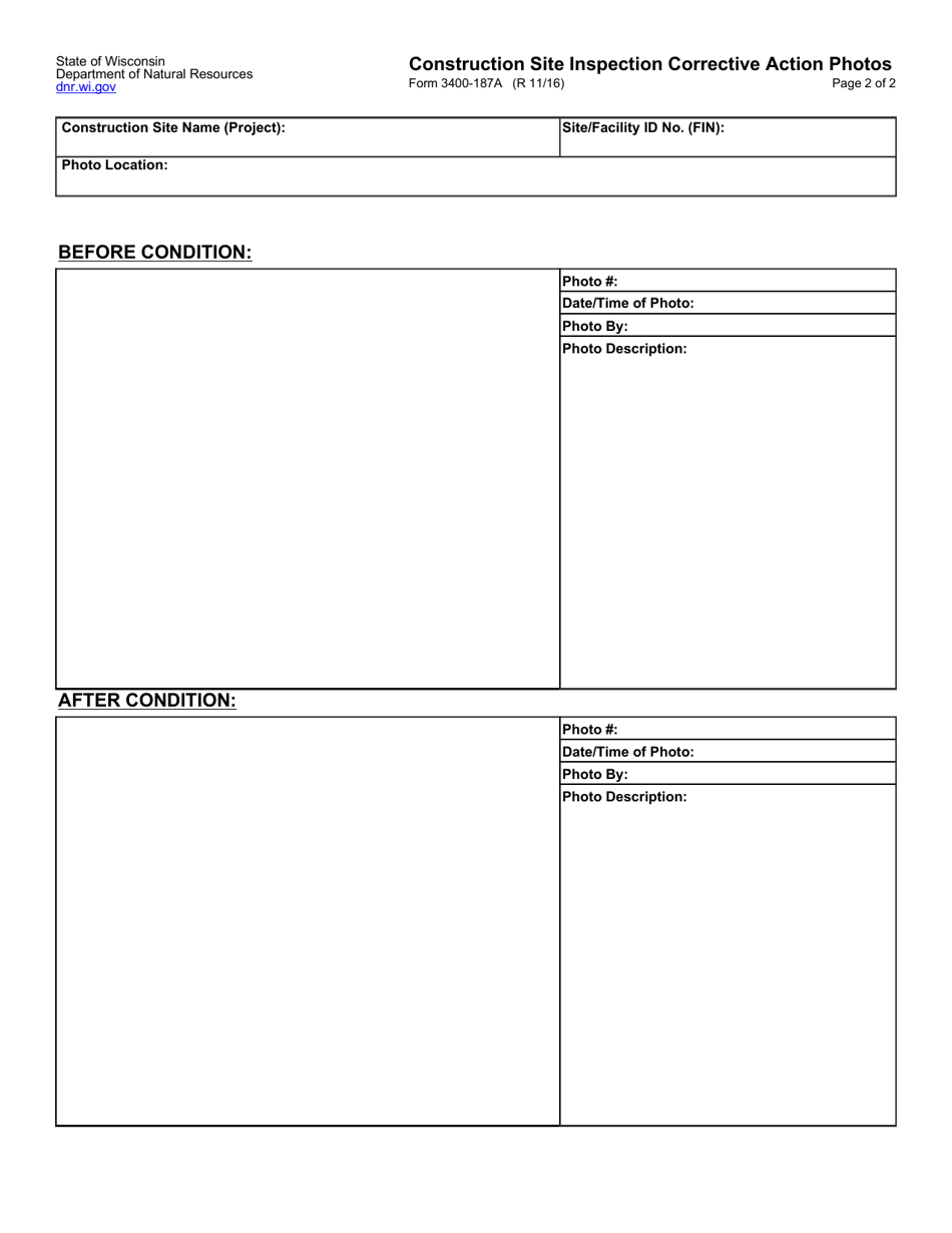 Form 3400-187A Construction Site Inspection Corrective Action Photos - Wisconsin, Page 2