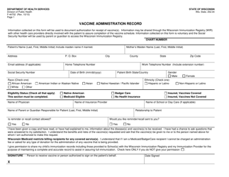 Form F-44702 Vaccine Administration Record - Wisconsin