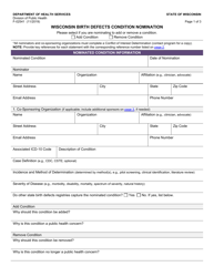 Document preview: Form F-02541 Wisconsin Birth Defects Condition Nomination - Wisconsin