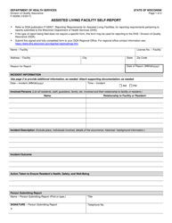 Document preview: Form F-02208 Assisted Living Facility Self-report - Wisconsin