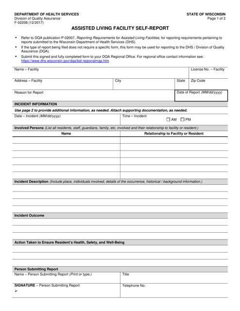 Form F-02208 Assisted Living Facility Self-report - Wisconsin