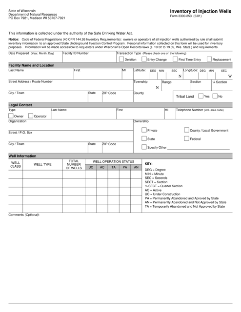 Form 3300-253 Inventory of Injection Wells - Wisconsin