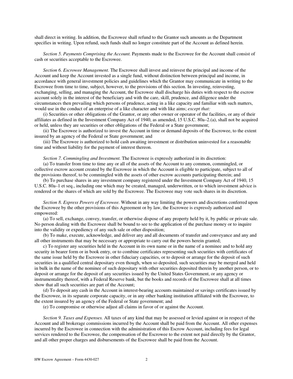 Form 4430-027 Escrow Agreement - Wisconsin, Page 2