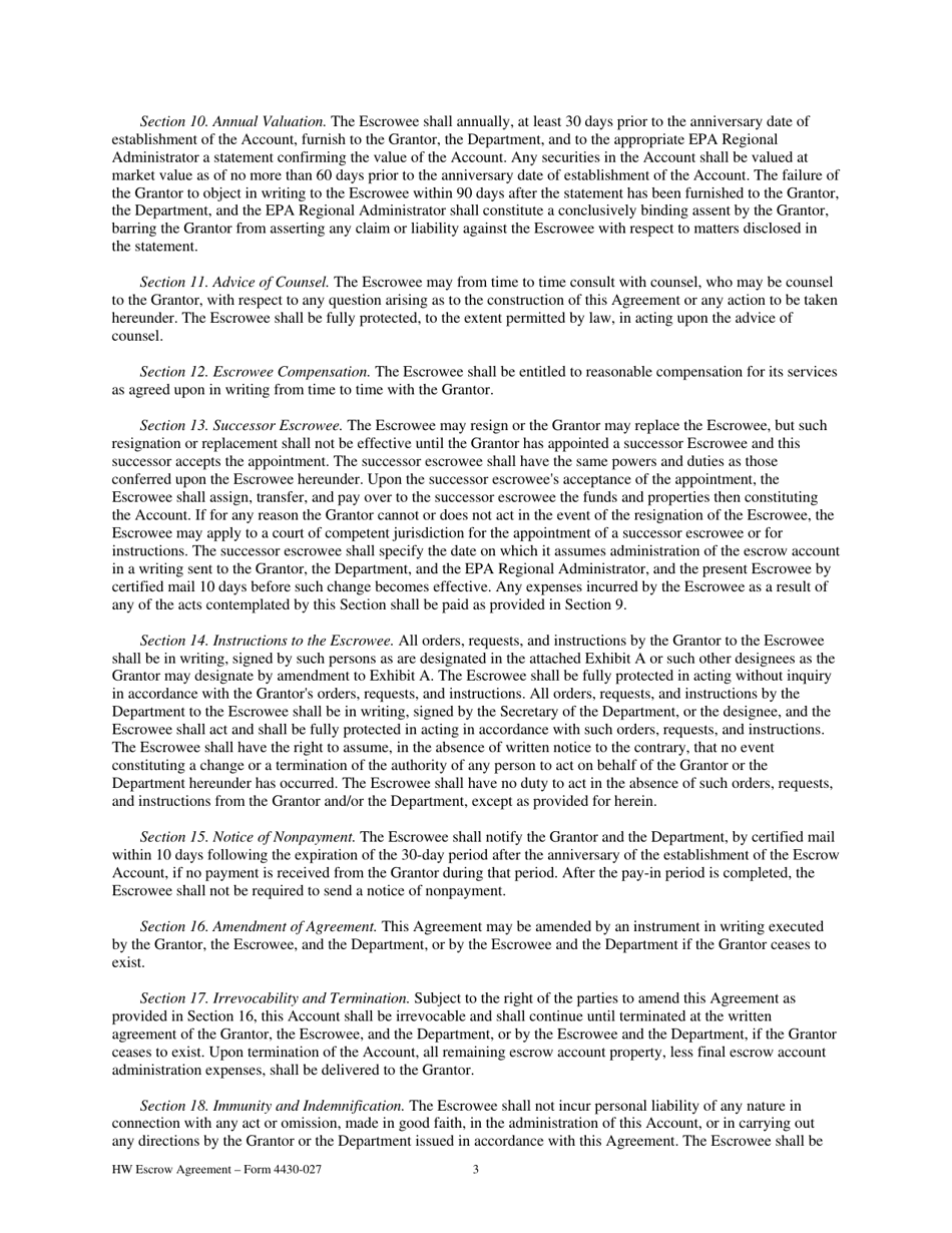 Form 4430-027 Escrow Agreement - Wisconsin, Page 3