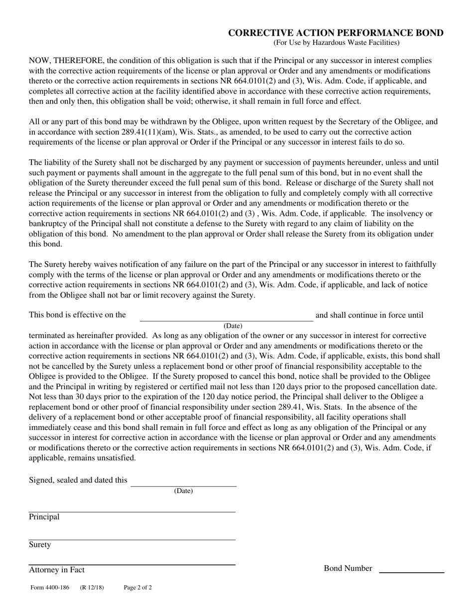 Form 4400-186 Corrective Action Performance Bond - Wisconsin, Page 2