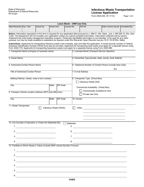 Form 4400-205  Printable Pdf